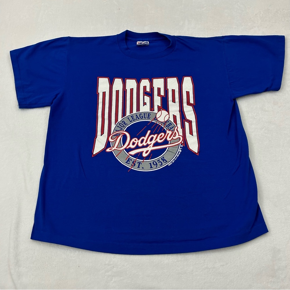 Vintage 1990 Trench Ultra Los Angeles LA Dodgers Blue Single Stitch Shirt Men XL